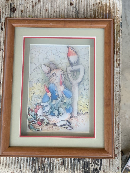 Framed PETER RABBIT 3D Paper Tolle Alphamat collector’s Garden Carrots w Glass