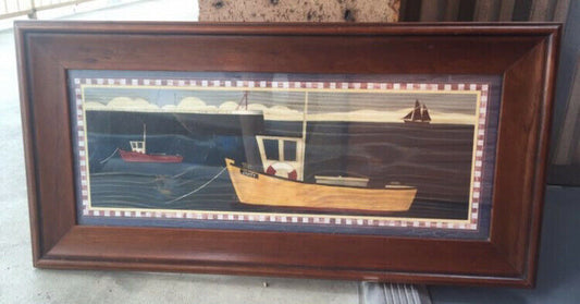 Framed Print JANTY Fishing Boat Coastal SHADOW BOX Ship Coastal Nautical w Glass