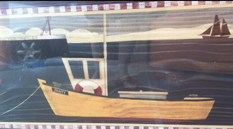 Framed Print JANTY Fishing Boat Coastal SHADOW BOX Ship Coastal Nautical w Glass