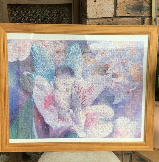 Framed Jigsaw Puzzle ANNE GEDDES in Timber Wooden Glazed Frame Completed