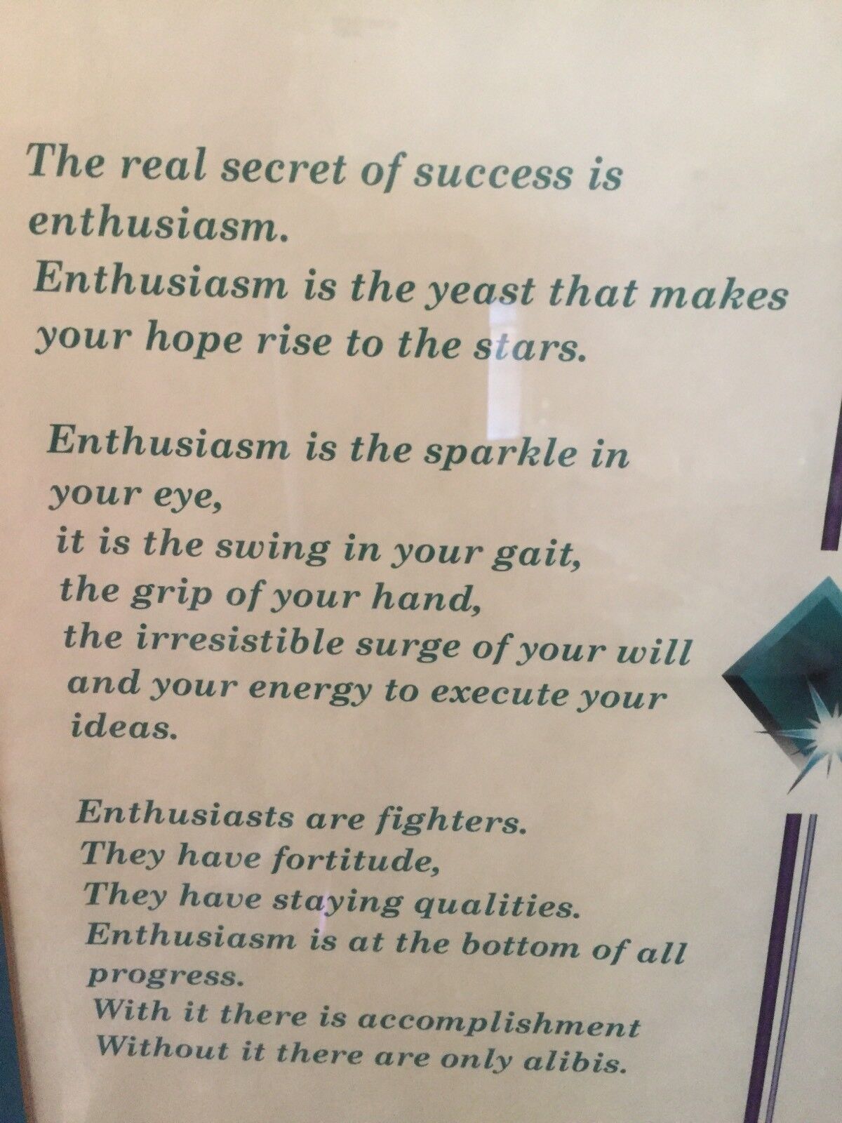 Framed Print " ENTHUSIASM " Motto MOTIVATIONAL Wooden 51cm x 39cm with Glass