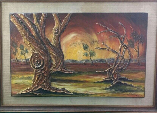 M DUELL Framed Painting Original 1972 3D Oil Art Australian Landscape Textured