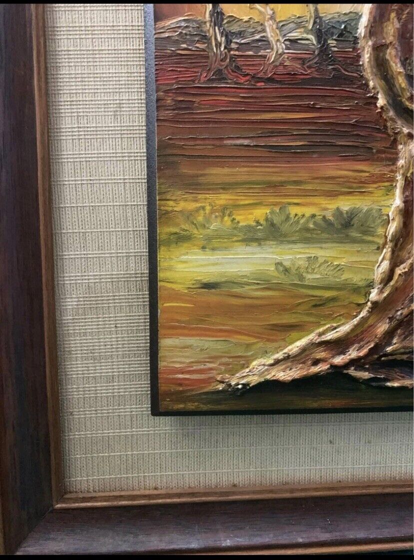 M DUELL Framed Painting Original 1972 3D Oil Art Australian Landscape Textured