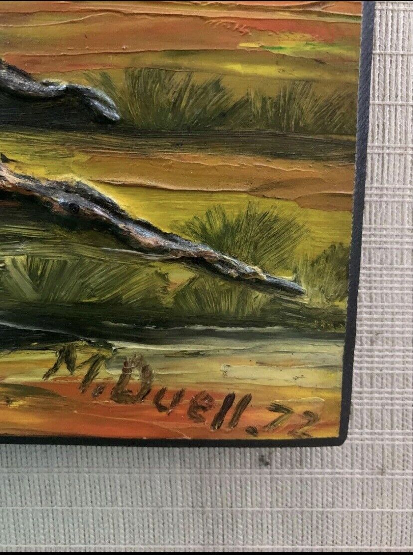 M DUELL Framed Painting Original 1972 3D Oil Art Australian Landscape Textured