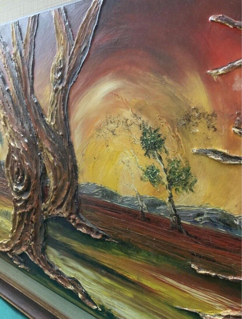 M DUELL Framed Painting Original 1972 3D Oil Art Australian Landscape Textured