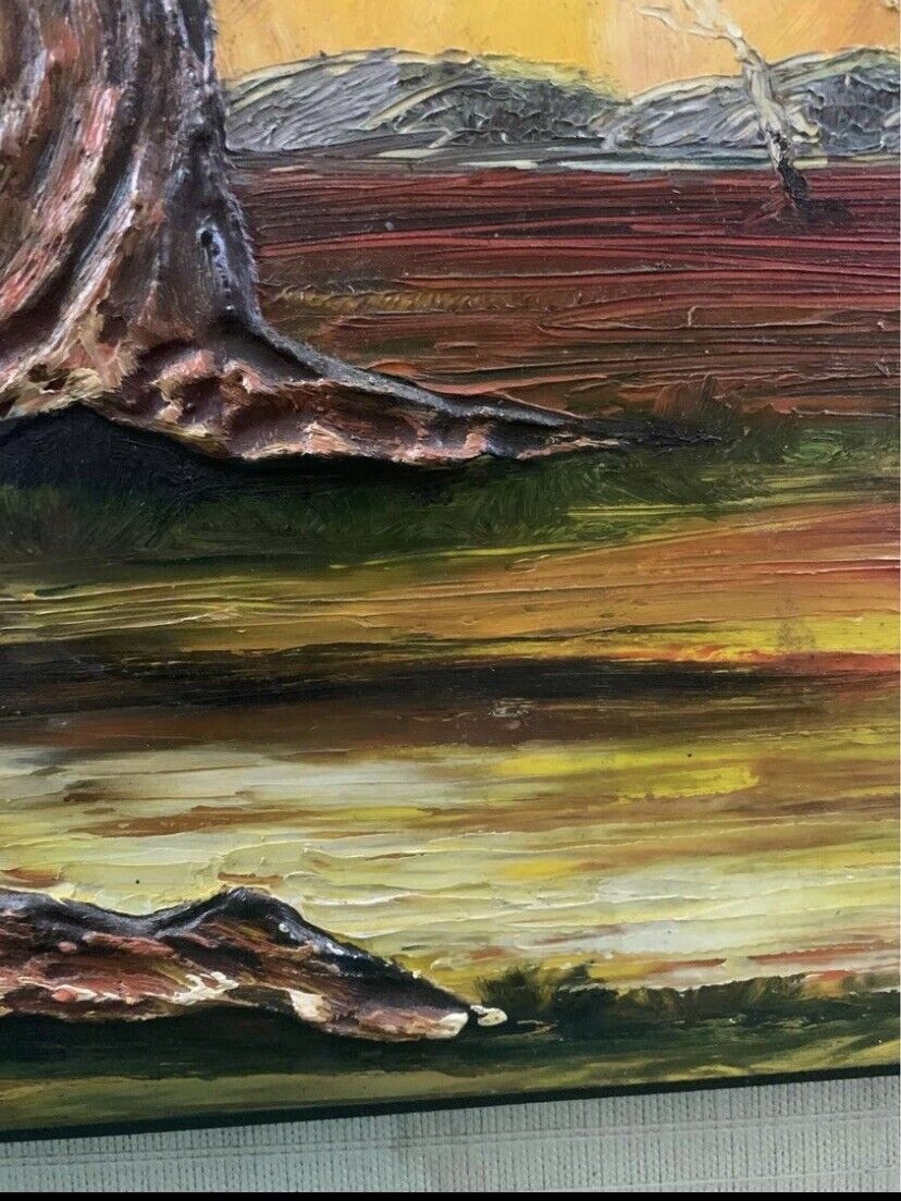 M DUELL Framed Painting Original 1972 3D Oil Art Australian Landscape Textured