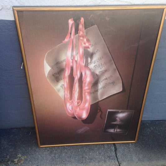 Framed Print BALLET SHOES & SHEET MUSIC Theme Gold Ready to Hang w Glass