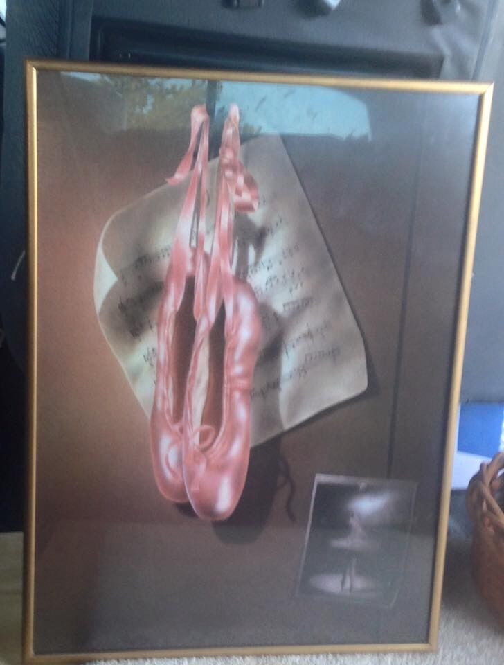 Framed Print BALLET SHOES & SHEET MUSIC Theme Gold Ready to Hang w Glass