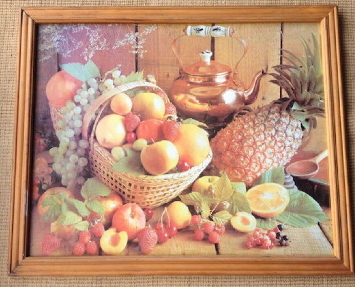 Framed Print FRUIT & VEGETABLES 56 x 46cm RETRO 1970s Restaurant Cafe Kitchen