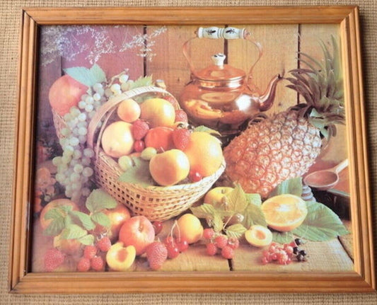 Framed Print FRUIT & VEGETABLES 56 x 46cm RETRO 1970s Restaurant Cafe Kitchen