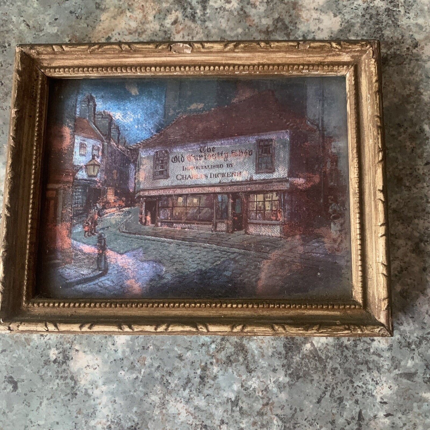 Framed Art The OLD CURIOSITY SHOP Foil Dickens London England 14.5x11.5 Vintage