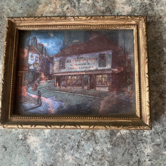 Framed Art The OLD CURIOSITY SHOP Foil Dickens London England 14.5x11.5 Vintage
