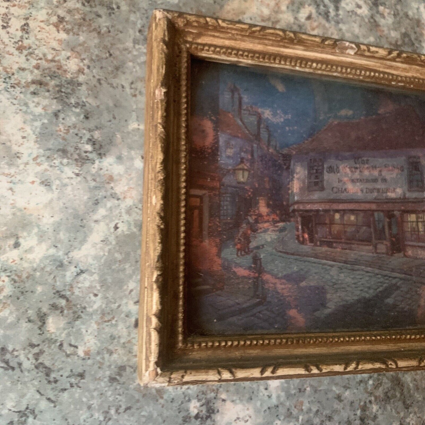 Framed Art The OLD CURIOSITY SHOP Foil Dickens London England 14.5x11.5 Vintage