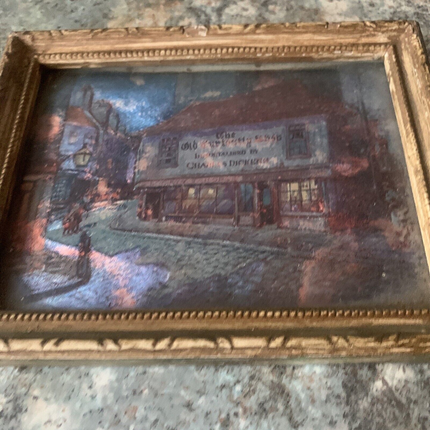 Framed Art The OLD CURIOSITY SHOP Foil Dickens London England 14.5x11.5 Vintage