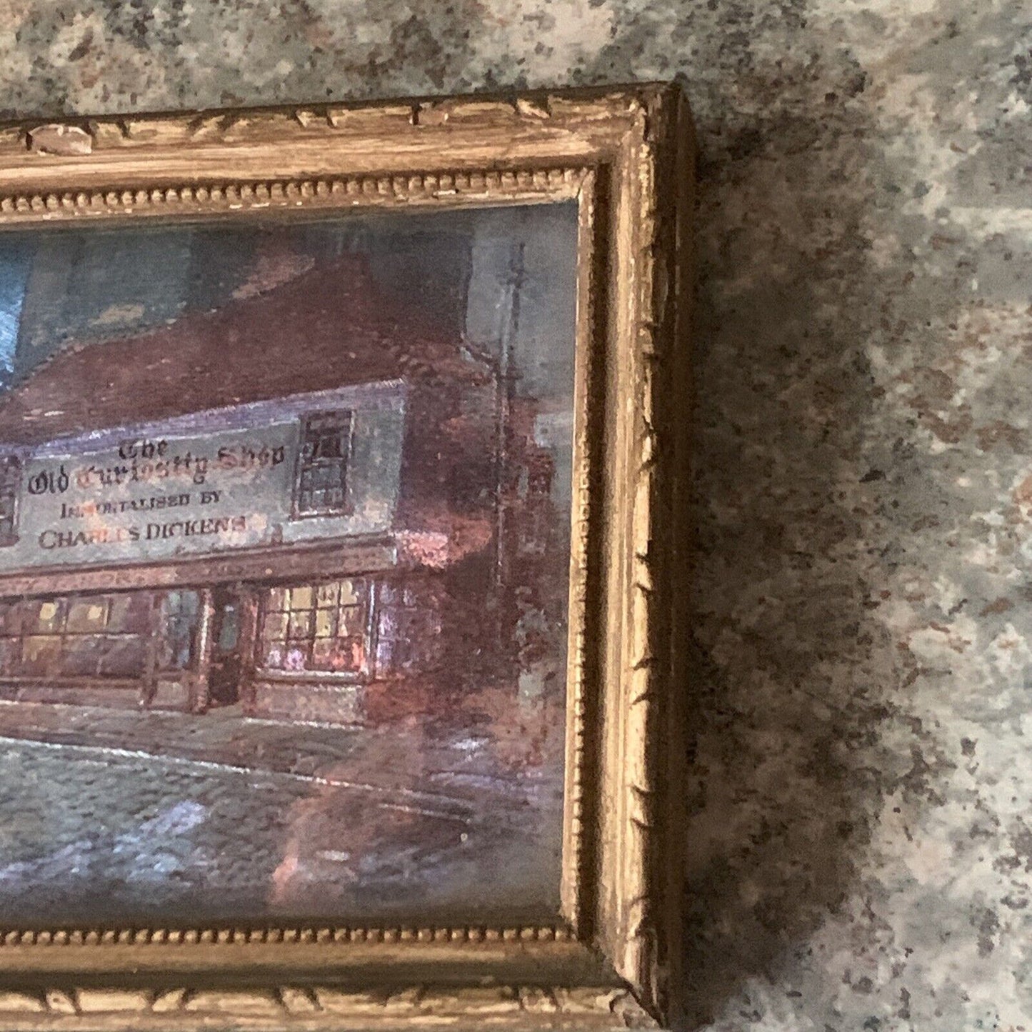 Framed Art The OLD CURIOSITY SHOP Foil Dickens London England 14.5x11.5 Vintage