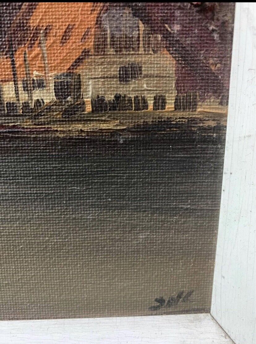 Framed Painting Original Vietnam Village 1950’s Framed Land & Water Scape Asian