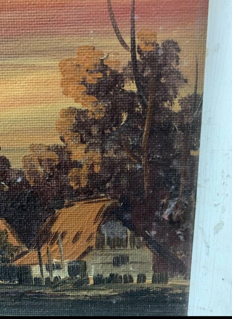 Framed Painting Original Vietnam Village 1950’s Framed Land & Water Scape Asian