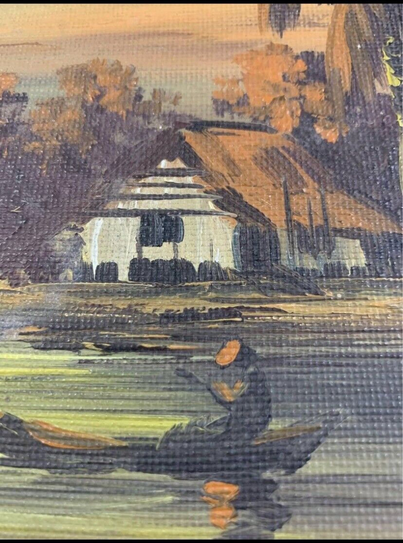 Framed Painting Original Vietnam Village 1950’s Framed Land & Water Scape Asian