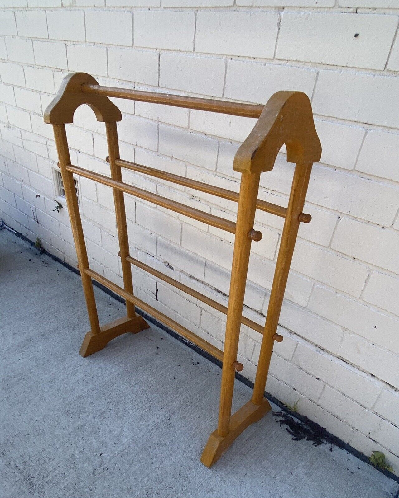Wooden Towel Rail 5 Rung Ochre Stain Stand Rack Bathroom Bedroom Clothes Sheets