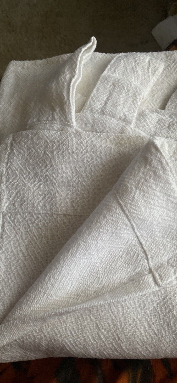Pair 178 x 150cm self pattern Jaquard WHITE COTTON CURTAIN TAB TOP Open Pack NEW