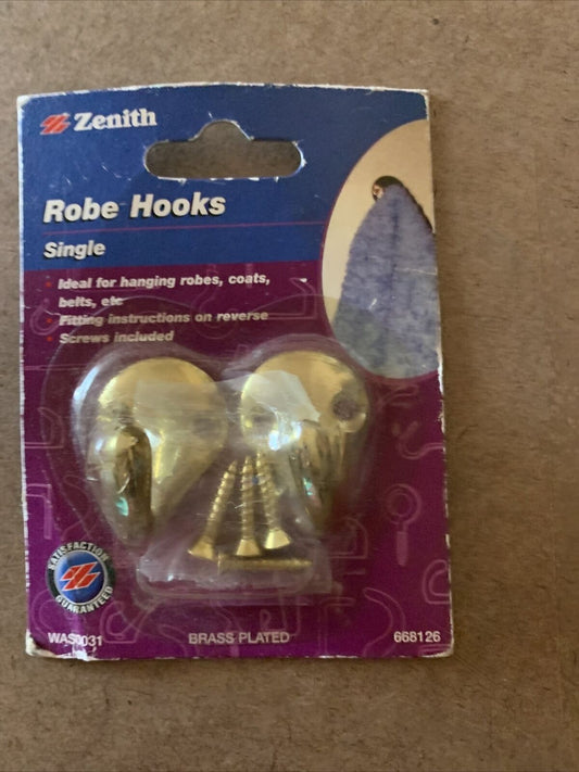 2 Pack Zenith ROBE HOOKS SINGLE Hats Coat Elegant BRASS PLATE GOLD WAS0031 2003