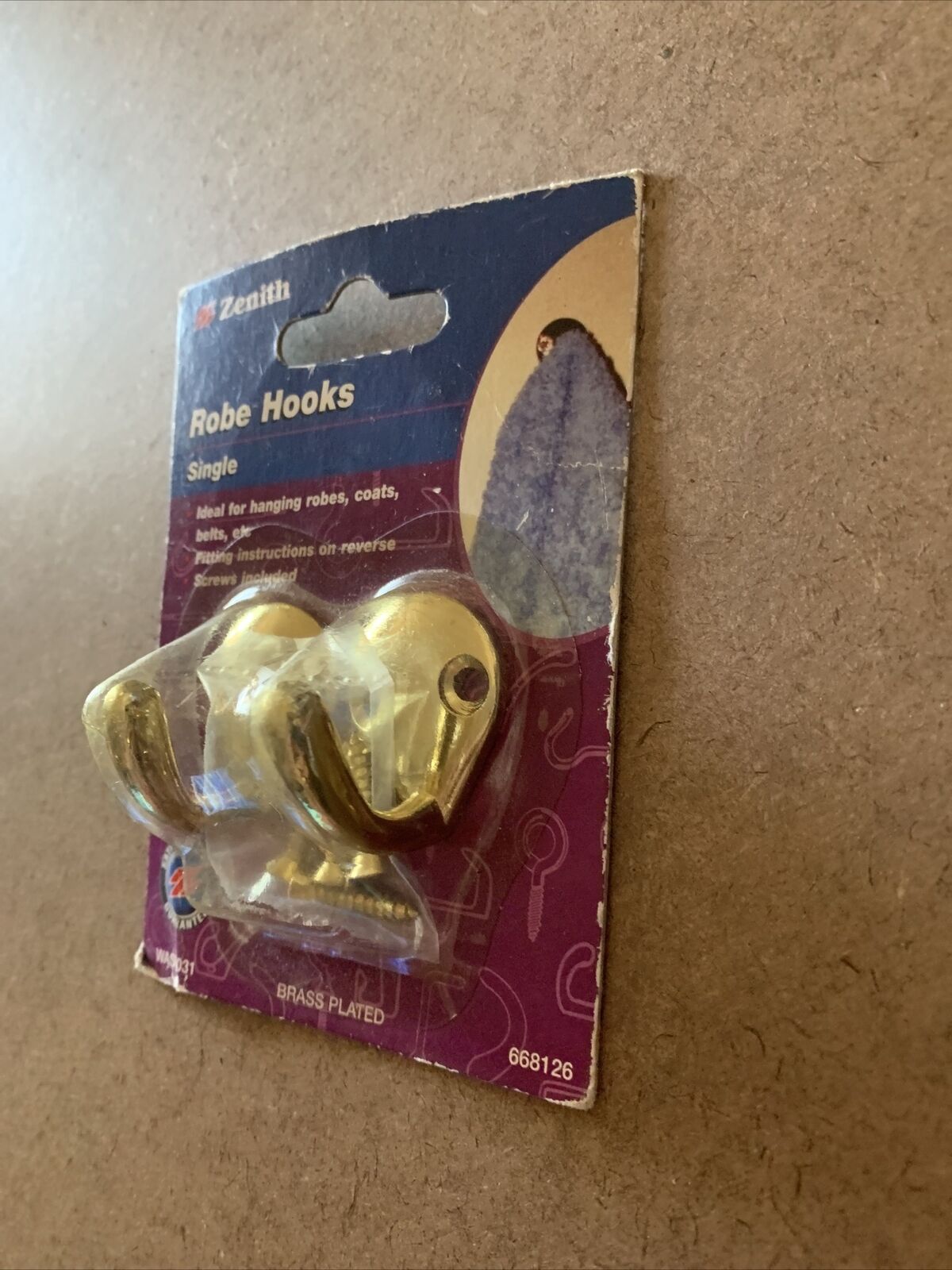 2 Pack Zenith ROBE HOOKS SINGLE Hats Coat Elegant BRASS PLATE GOLD WAS0031 2003