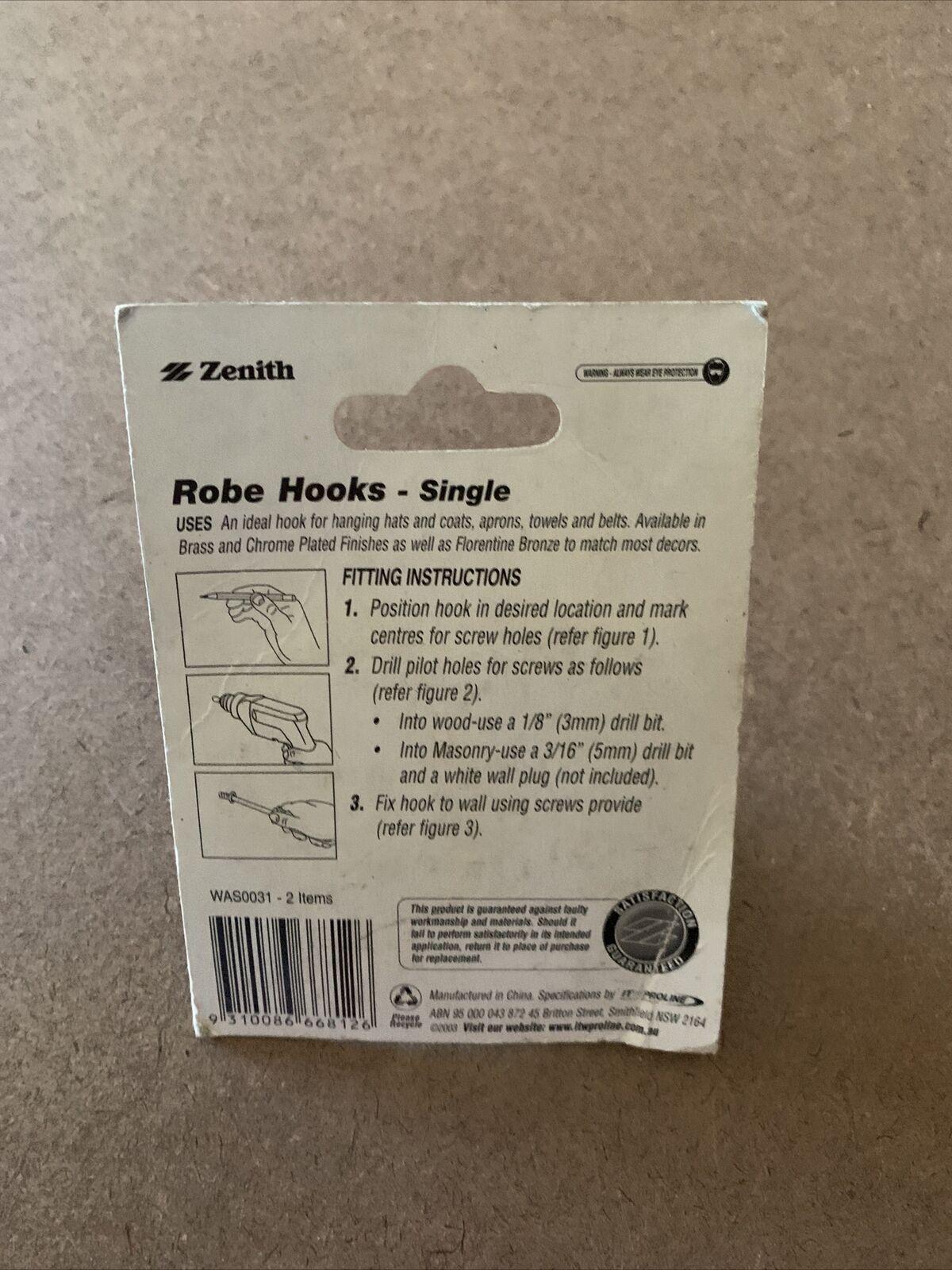 2 Pack Zenith ROBE HOOKS SINGLE Hats Coat Elegant BRASS PLATE GOLD WAS0031 2003