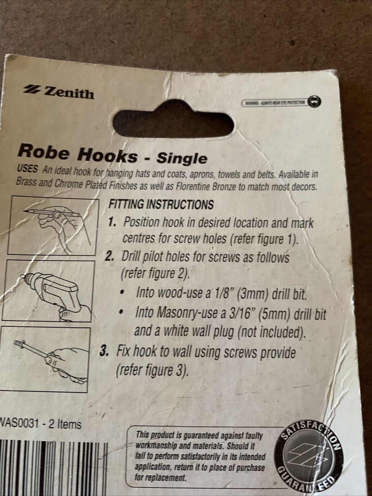 2 Pack Zenith ROBE HOOKS SINGLE Hats Coat Elegant BRASS PLATE GOLD WAS0031 2003