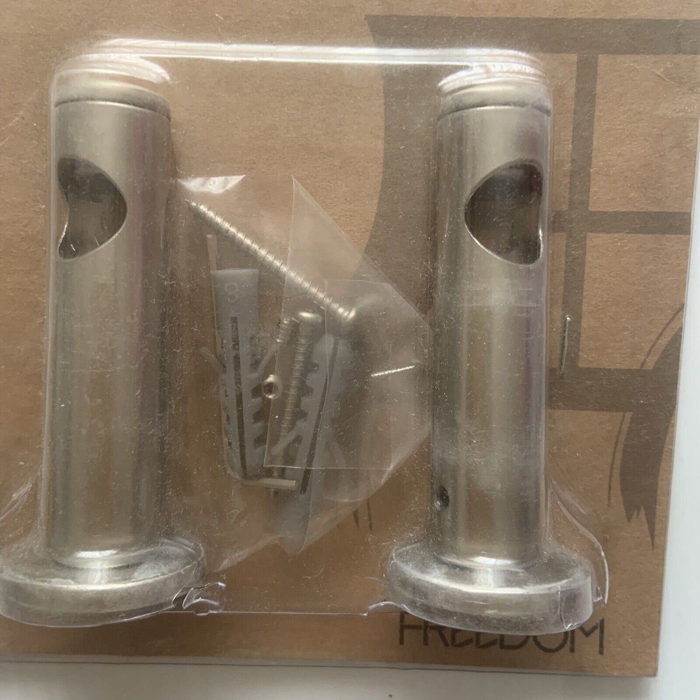 New 1 Pair FREEDOM Curtain Rod Bracket Decor Satin Single Metal Pole Slide Thru