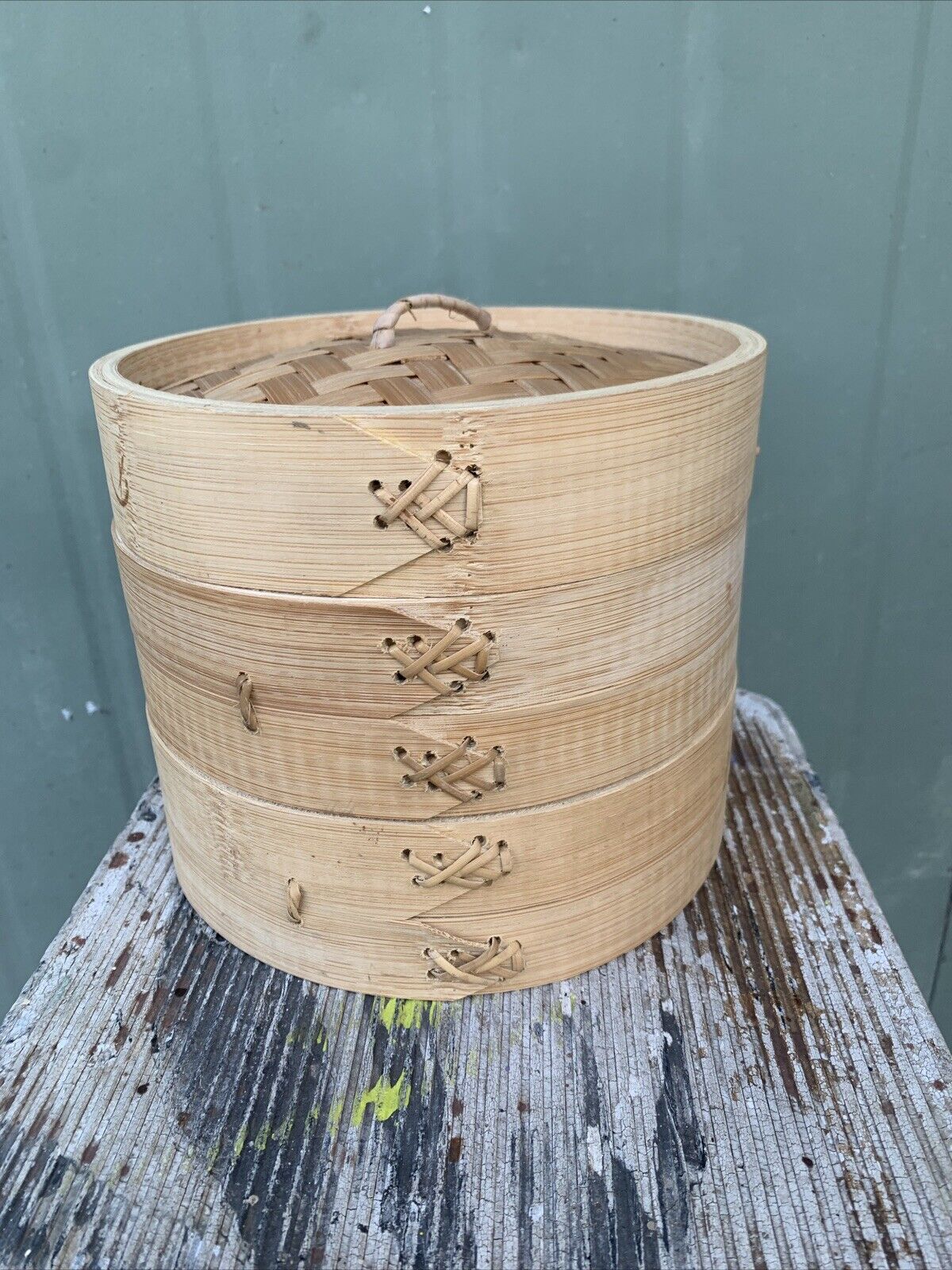 Natural Bamboo Steamer 2 Basket Lid Food Cooker Fish Dumpling Dim Sim Sum  18cm