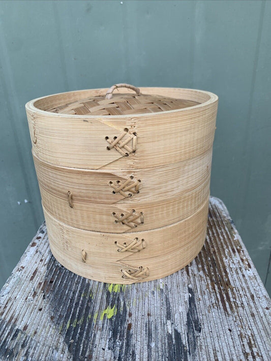 Natural Bamboo Steamer 2 Basket Lid Food Cooker Fish Dumpling Dim Sim Sum  18cm