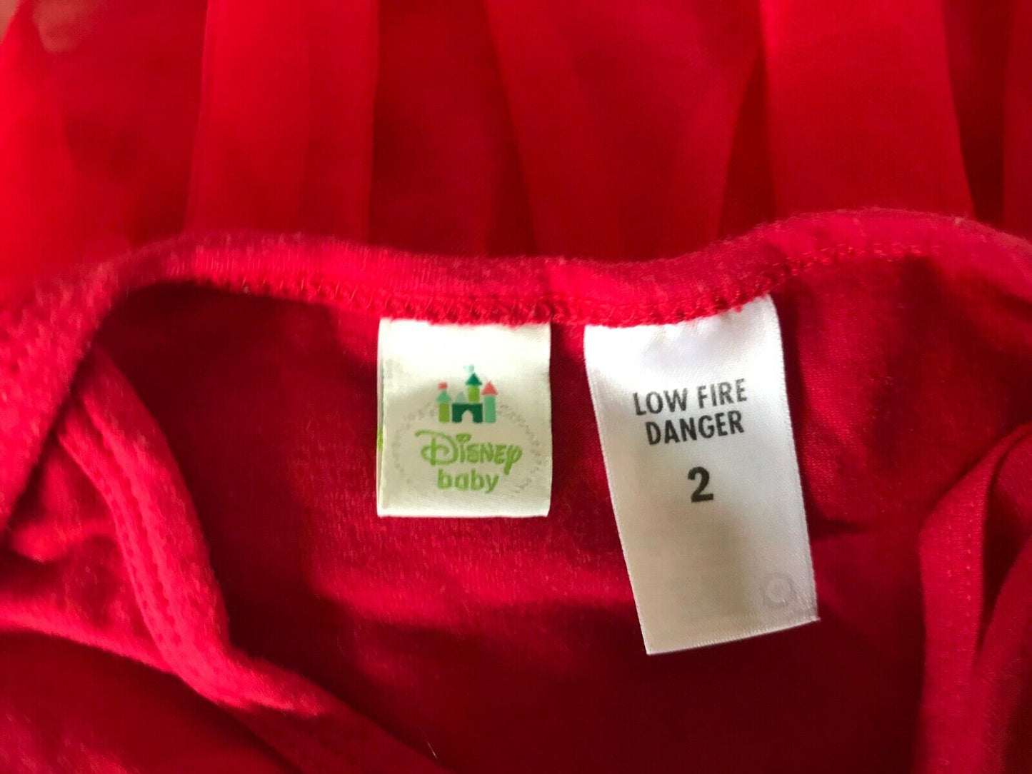 DISNEY BABY Red Minnie Mouse Romper Tulle Skirt Trim Toddler Stretch Girls Sz 2