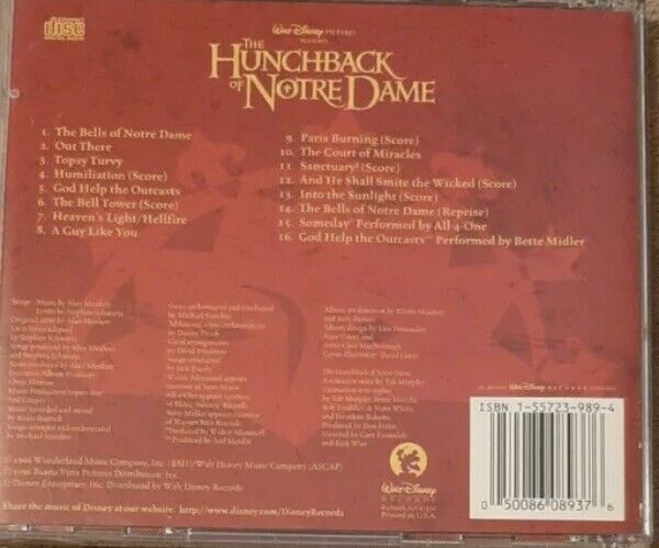 CD Walt Disney HUNCHBACK OF NOTRE DAME Various Soundtrack Musical Kids Fairytale