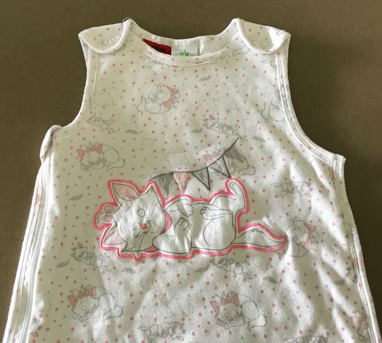 DISNEY BABY Sleep Bag White Grey Pink Coral Cat Print Snuggle Suit 12-18m NEW