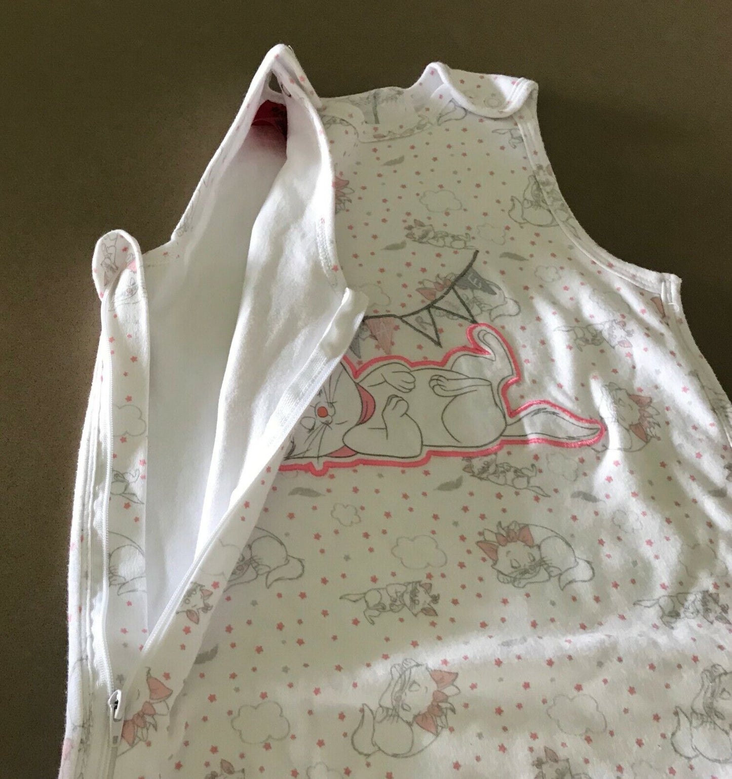 DISNEY BABY Sleep Bag White Grey Pink Coral Cat Print Snuggle Suit 12-18m NEW