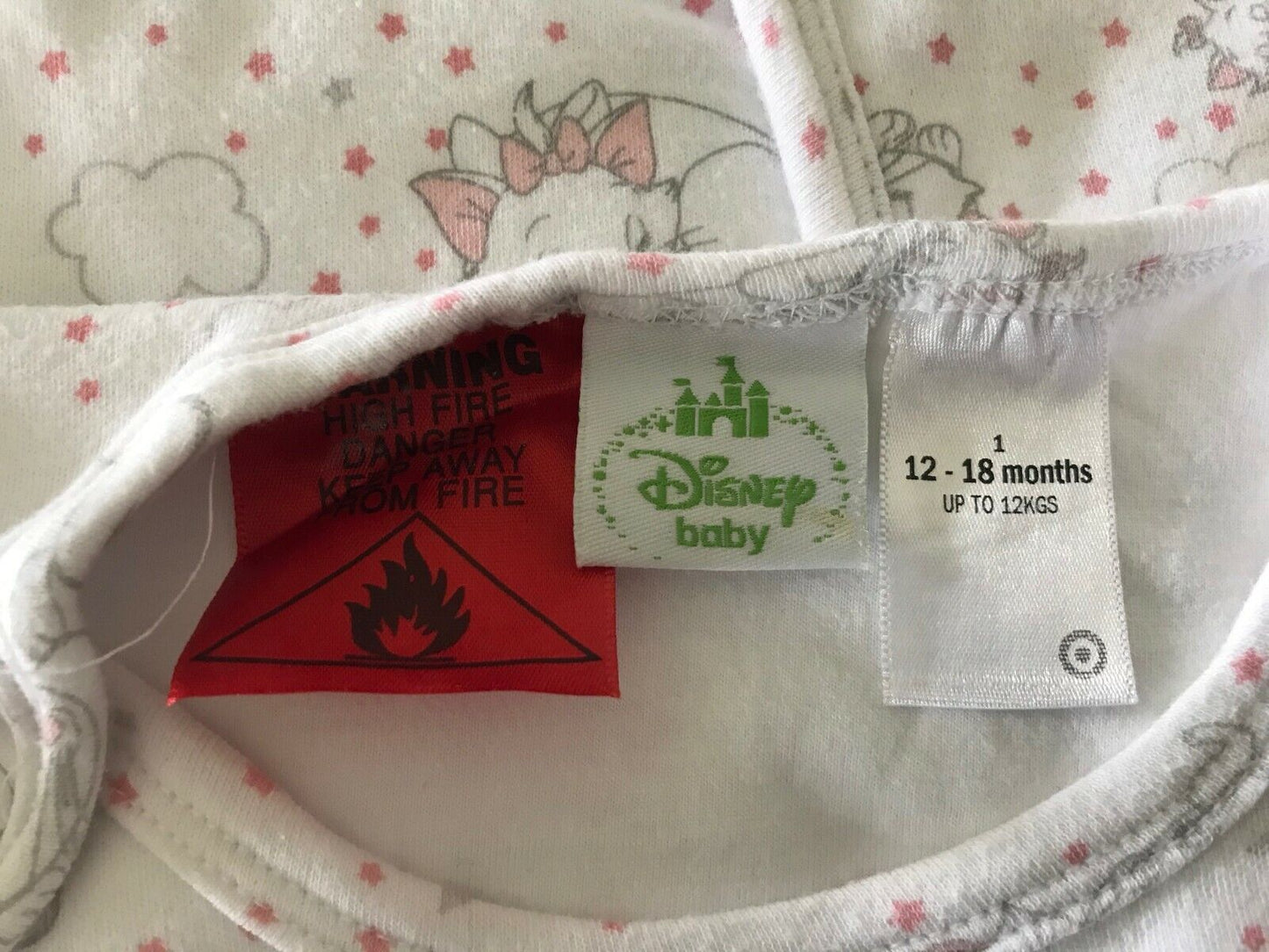 DISNEY BABY Sleep Bag White Grey Pink Coral Cat Print Snuggle Suit 12-18m NEW