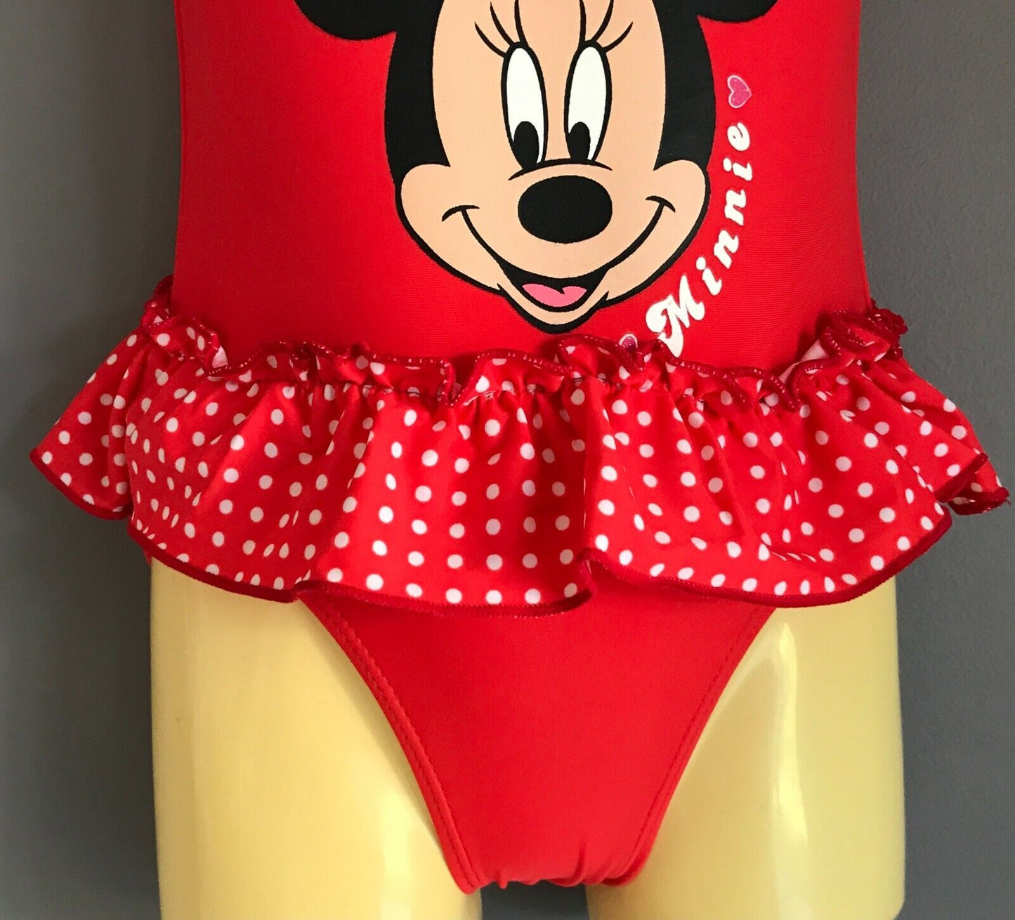 DISNEY Swimsuit Red Minnie Mouse Ruffle Cross Over Back One Piece Size 2 NEW