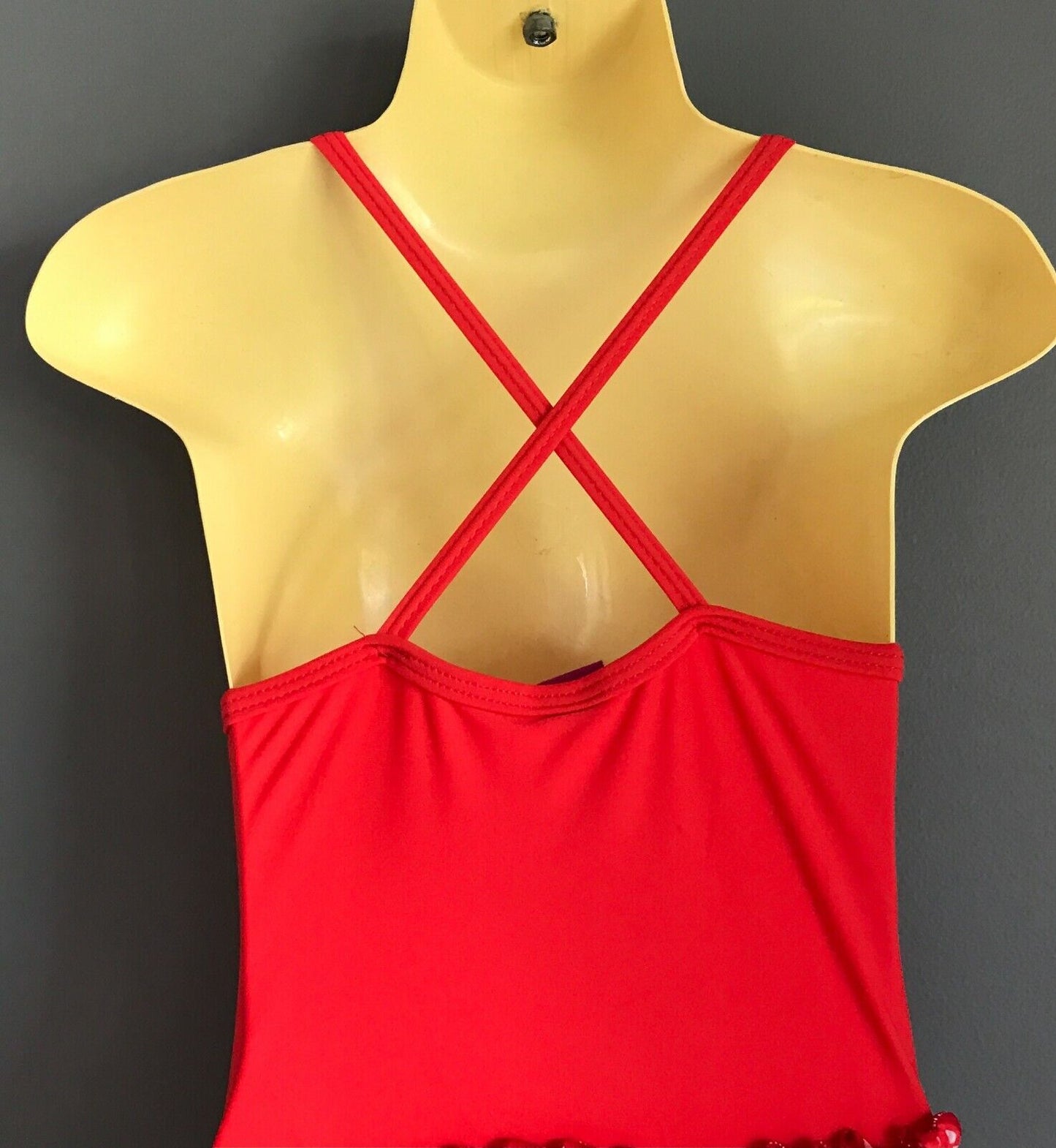 DISNEY Swimsuit Red Minnie Mouse Ruffle Cross Over Back One Piece Size 2 NEW