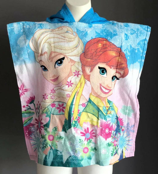 Girls FROZEN Princess Print Bath Beach Poncho Hooded Robe Disney NEW