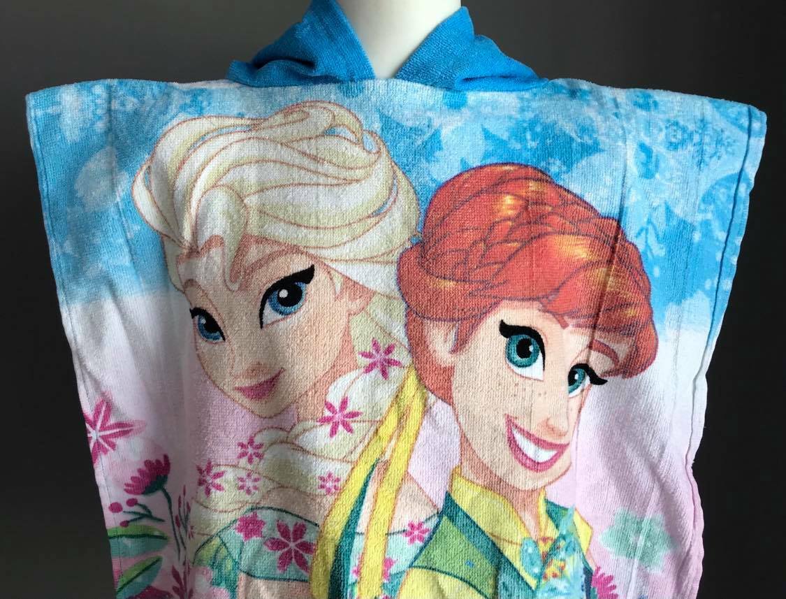 Girls FROZEN Princess Print Bath Beach Poncho Hooded Robe Disney NEW