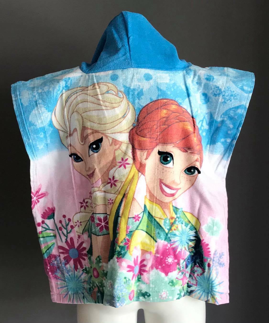 Girls FROZEN Princess Print Bath Beach Poncho Hooded Robe Disney NEW