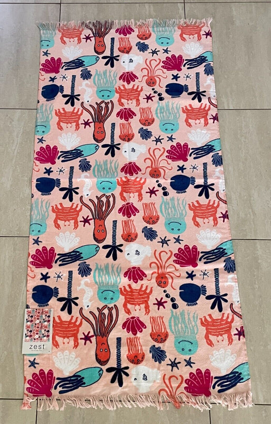 ZEST Beach Towel by PILLOWTALK Jellyfish Salad Velour Cotton 60x 120cm Kids NEW