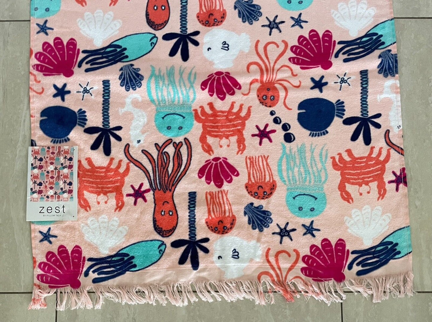 ZEST Beach Towel by PILLOWTALK Jellyfish Salad Velour Cotton 60x 120cm Kids NEW