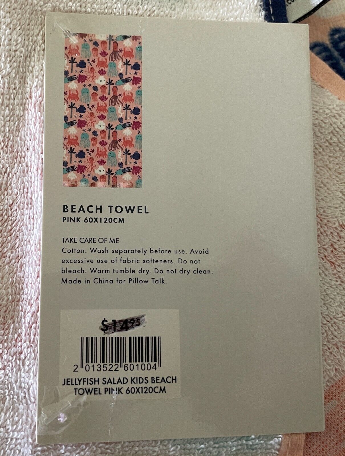 ZEST Beach Towel by PILLOWTALK Jellyfish Salad Velour Cotton 60x 120cm Kids NEW