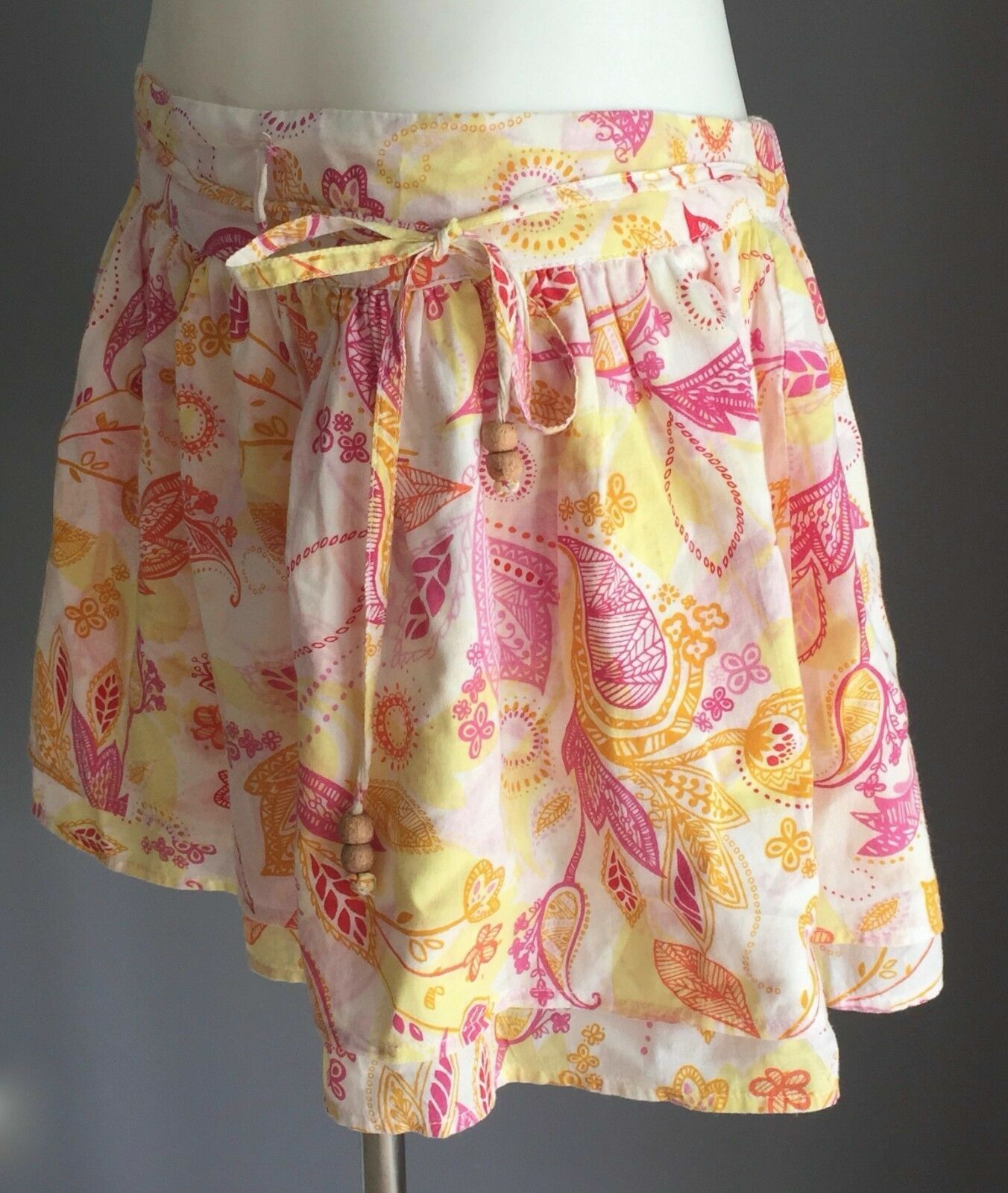 RIP CURL GIRL Skirt Orange Pink Yellow White Floral & Paisley Tween Size 14