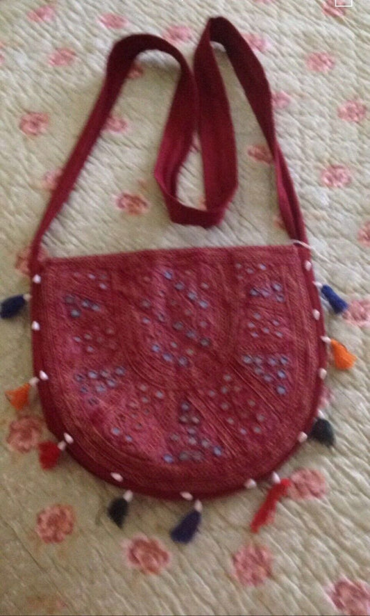 Indian SHOULDER BAG Handmade Hippy Boho Fabric Crossbody Coloured Tassels NEW
