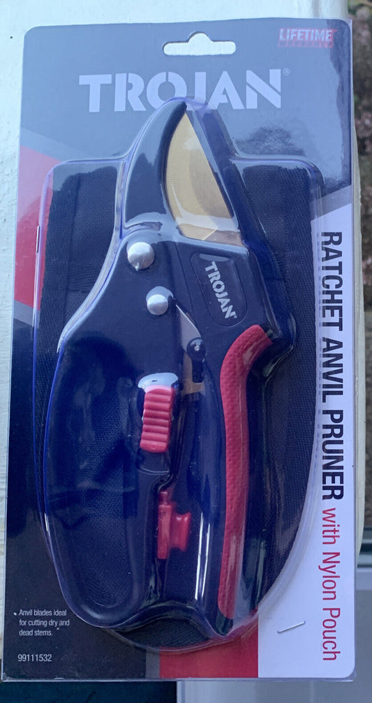 TROJAN ® Ratchet Anvil Pruner Secateur Lockable Premium Blades Pouch 20cm  NEW