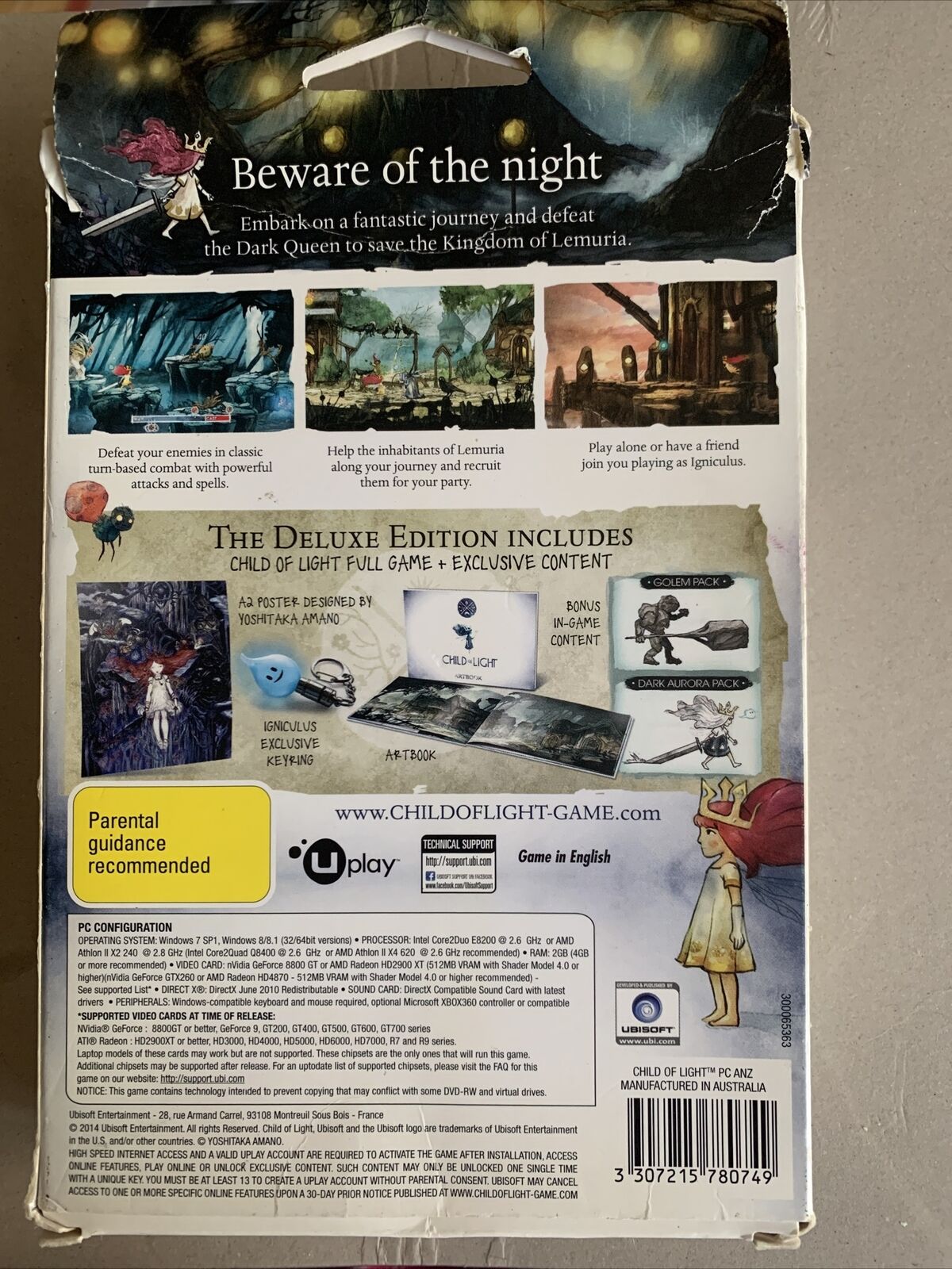PC Deluxe Edition CHILD OF LIGHT Digital English 2014 *NO KEYRING New In Box