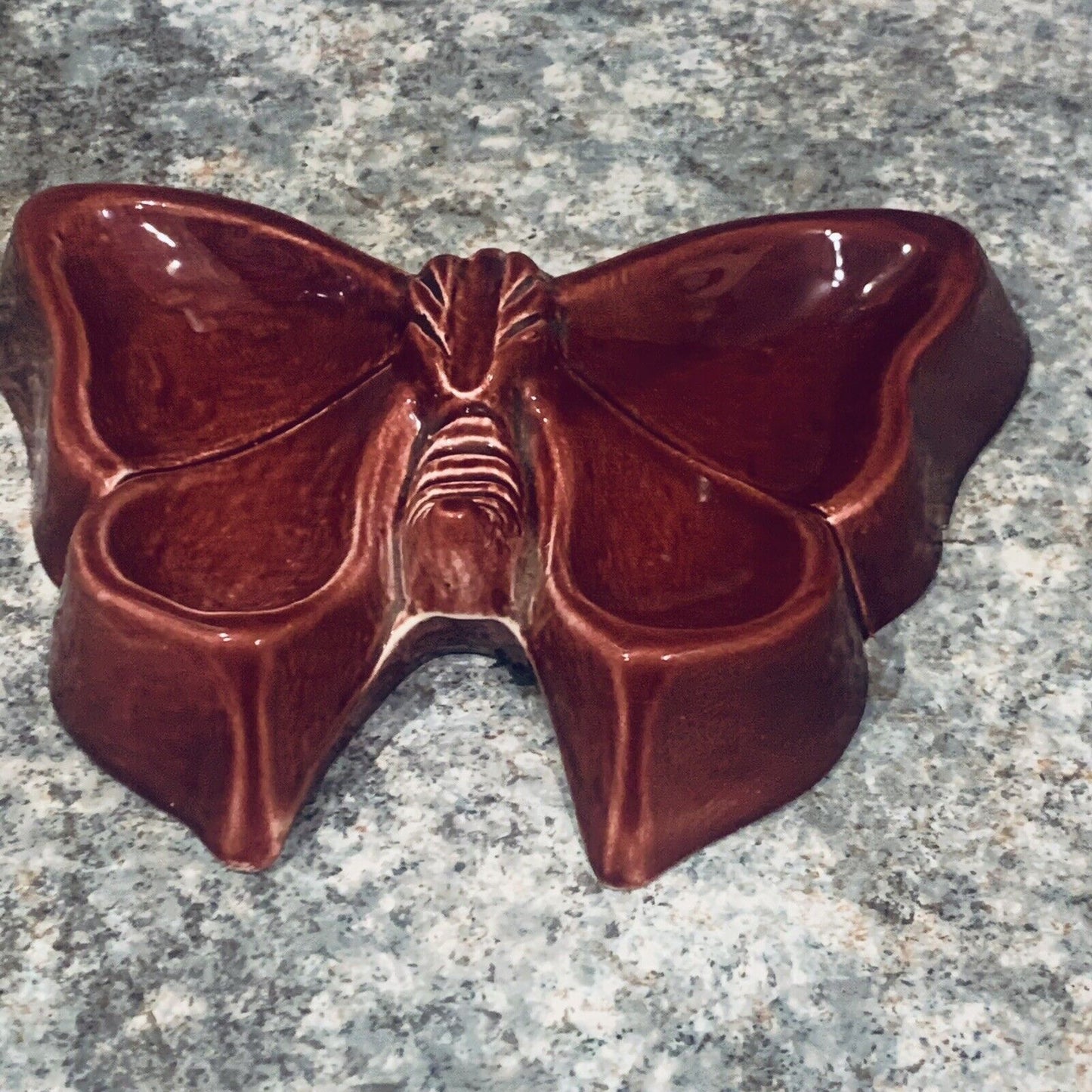 Vintage TRINKET DISH Glazed Ceramic BUTTERFLY Shaped Mould Soap Dish Maroon Red