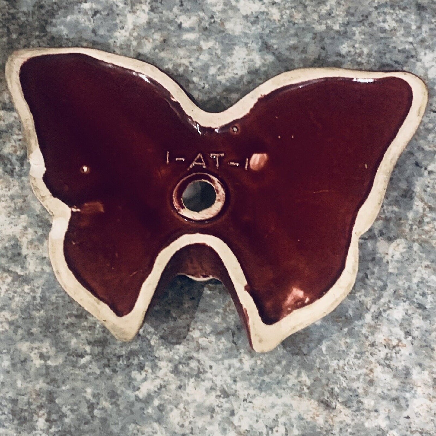 Vintage TRINKET DISH Glazed Ceramic BUTTERFLY Shaped Mould Soap Dish Maroon Red